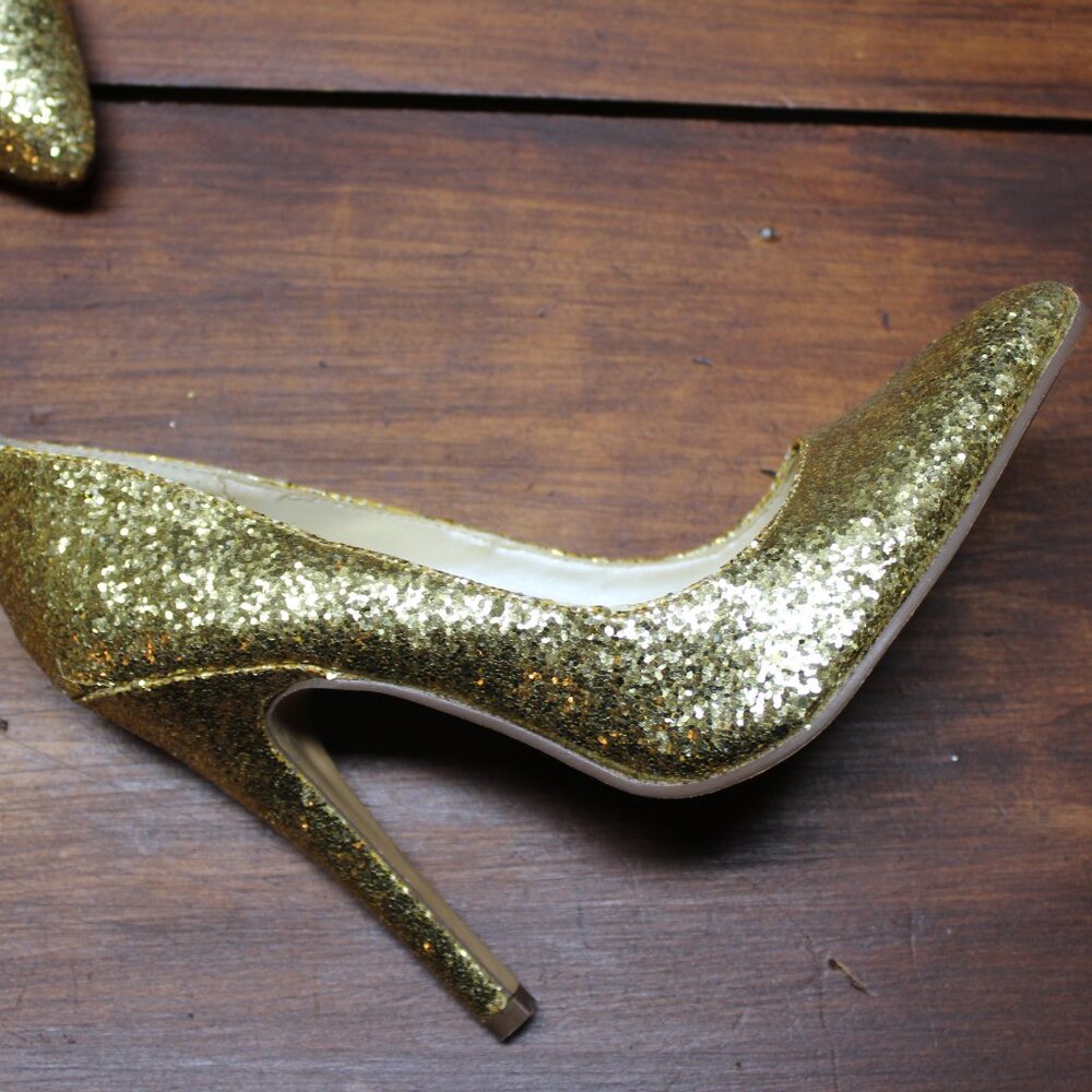 CHARLOTTE RUSSE Gold Sparkle Glitter Stiletto Pumps High Heel, 7 EUC
